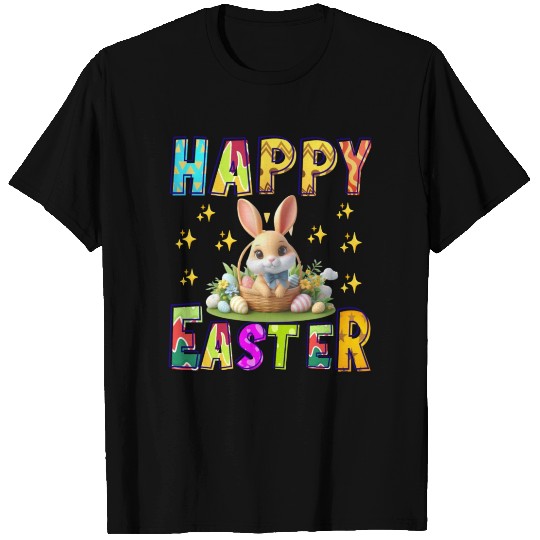 happy easter day cute bunny with eggs easter women T Shirts