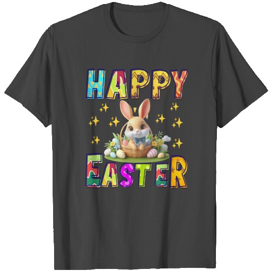 happy easter day cute bunny with eggs easter women T Shirts