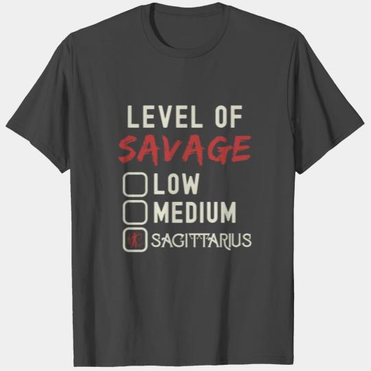 Level Of Savage Sagittarius Funny Star Sign T Shirts