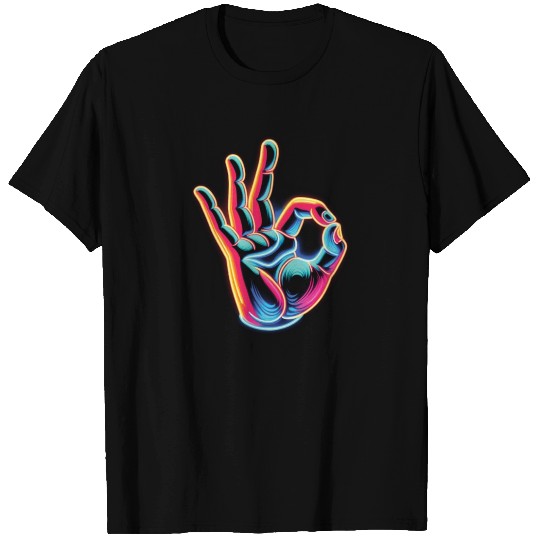 OK, Hand Sign, Neon Colors. T Shirts