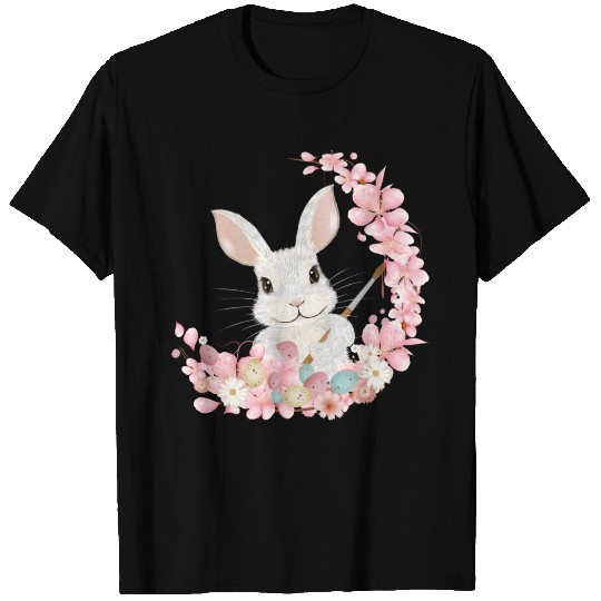 white Easter bunny with flowers and brush T Shirts