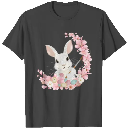 white Easter bunny with flowers and brush T Shirts