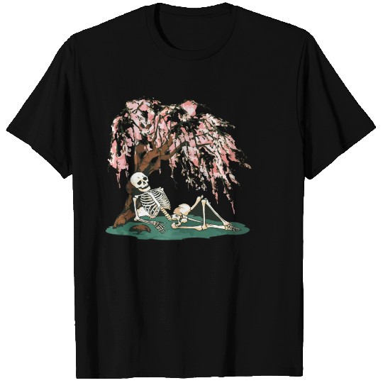 Skeleton in Repose Under a Cherry Blossom Tree T Shirts
