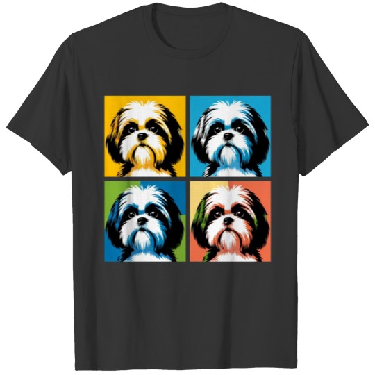 Pop Shih Tzu Dog Portrait - Pet Portrait T Shirts