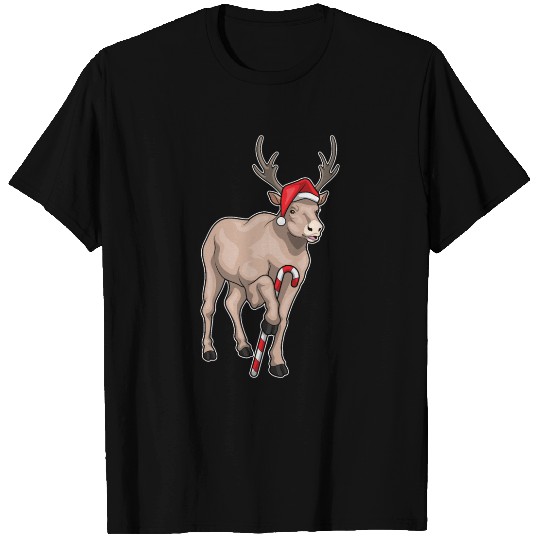 Reindeer Christmas Candy cane T Shirts