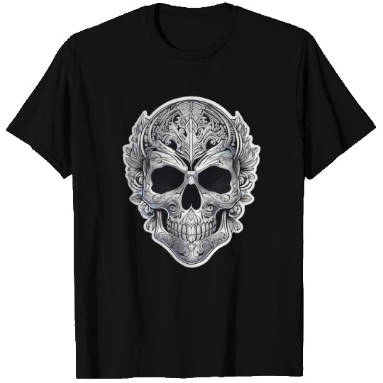 Mexican tribal silver metallic skull T Shirts