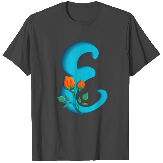 Three dimensional capital letter E rose monogram T Shirts