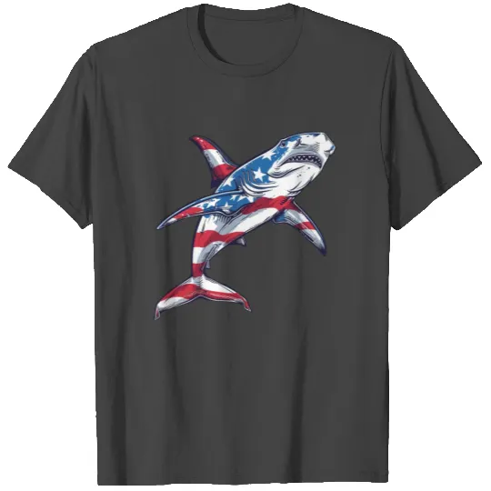 Hammerhead Shark American Flag 4th of July T Shirts