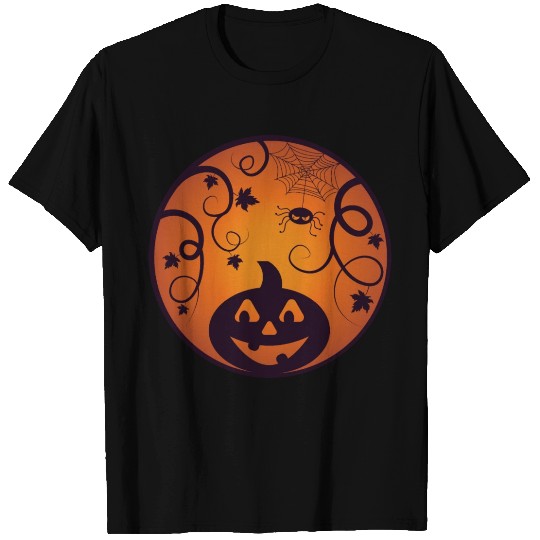 Spider web Halloween with pumpkin jack o lantern T Shirts
