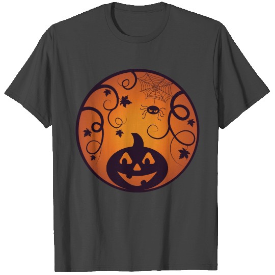 Spider web Halloween with pumpkin jack o lantern T Shirts