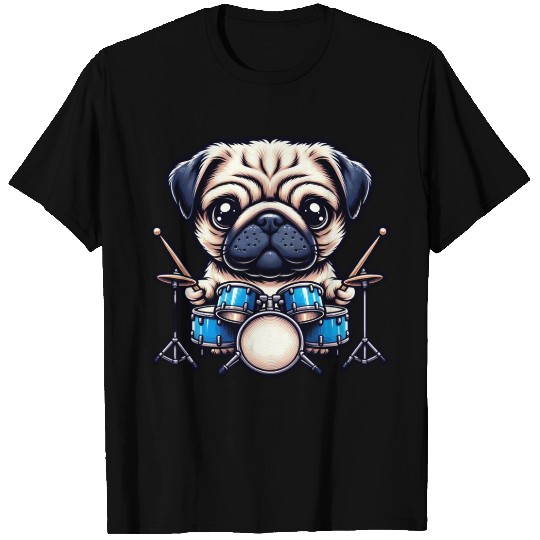 Cool Pug Drummer Puppy Beats Design T Shirts
