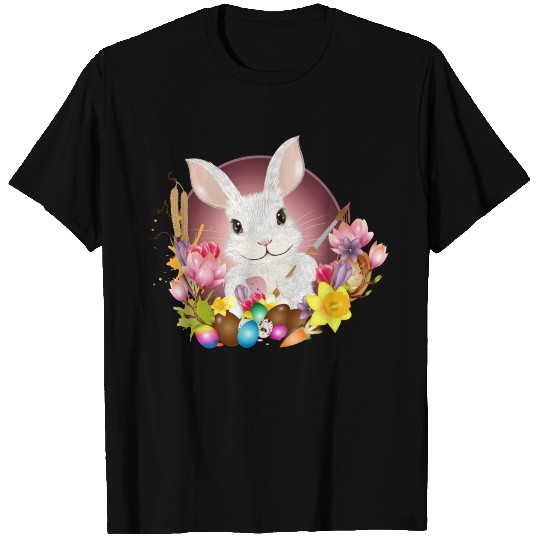 white rabbit with Easter eggs as Easter bunny T Shirts