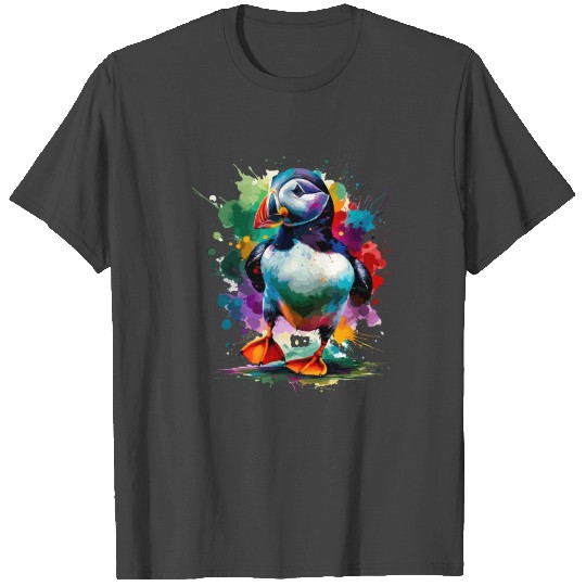 Colorful Splash Art Puffin Bird Sea Parrot T Shirts