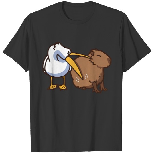 Pelican Tries to Eat Capybara Funny Meme T Shirts
