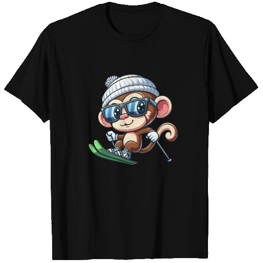 Monkey Chimpanzee Skier Skiing T Shirts