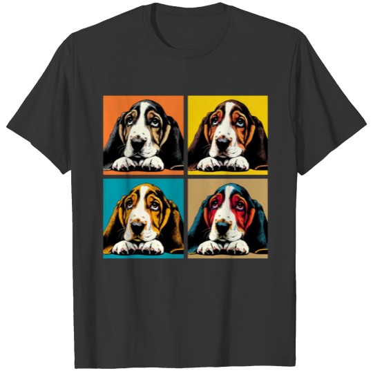 Pop Retro Basset Hound Art - Dog Portrait T Shirts