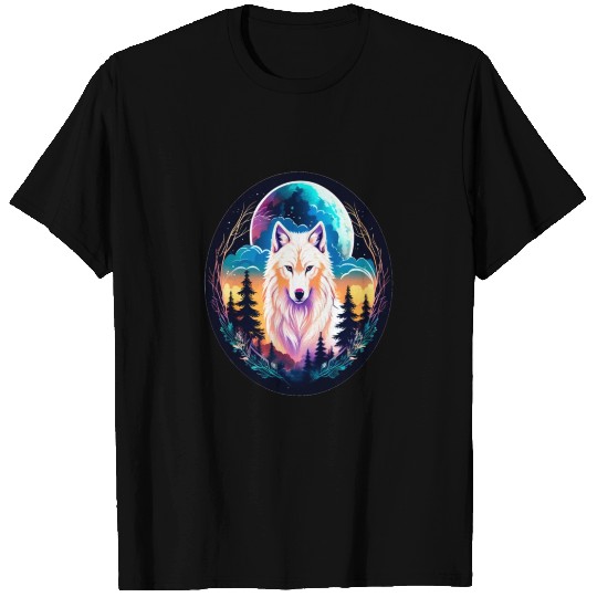 White fantasy wolf T Shirts design logo style