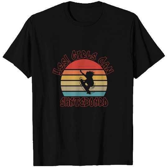 Yes! Girls Can Skateboard Retro Sunset Design T Shirts