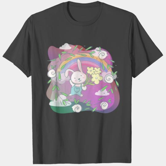 Cute Funny Easter Egg Rabbit With Flower Frame T Shirts
