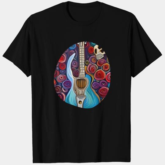 Blue Electric Guitar, Skull and Roses T Shirts