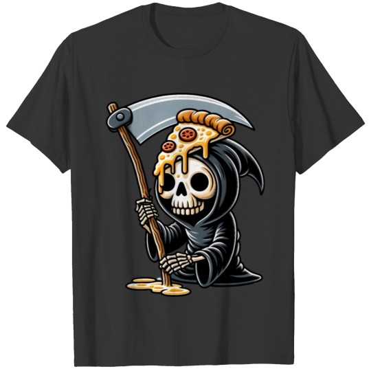 Funny Shinigami with Pizza, Halloween Style T Shirts