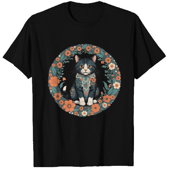 Cute cat in flower circle T Shirts