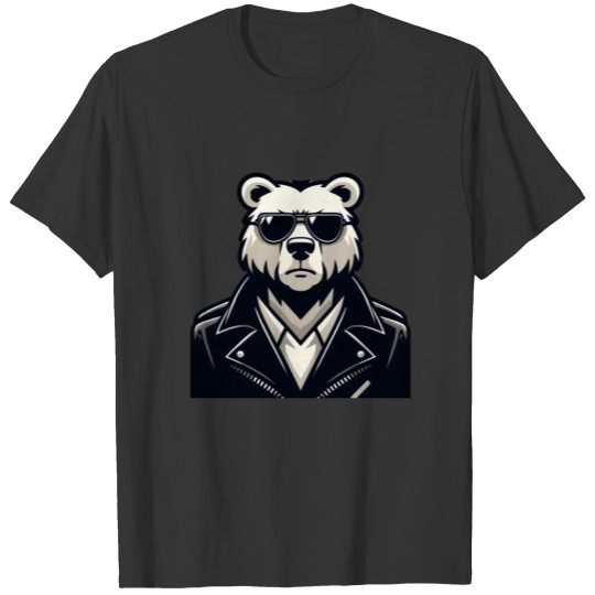 Bear with Leather Jacket and Dark Sunglasses T Shirts