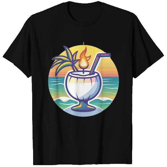 Lit Coconut Cocktail on the Beach T Shirts
