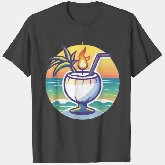 Lit Coconut Cocktail on the Beach T Shirts