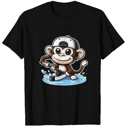 Funny Monkey Playing Hockey Ice T Shirts