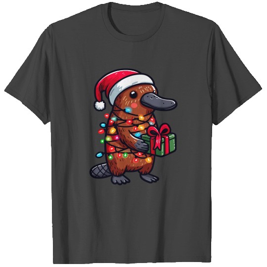 Platypus Wearing Santa Hat, Holding A Present Box T Shirts