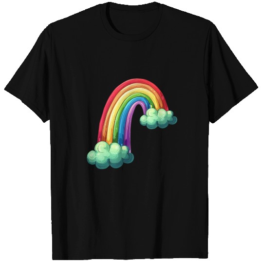 Colorful Rainbow With Fluffy Clouds T Shirts