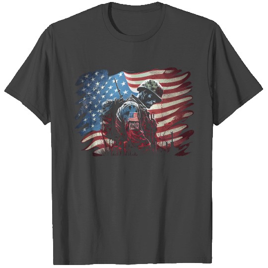 American Patriotic Soldier American Flag Veterans T Shirts
