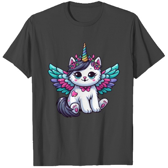 Lavender Unicorn Cat with Sparkles T Shirts