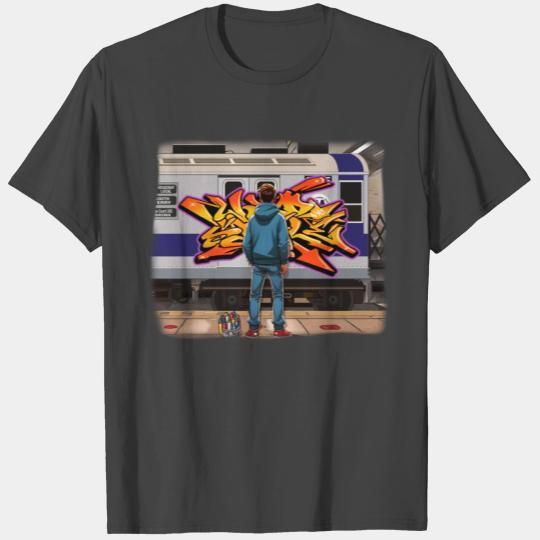 AI Teen in Underground Subway Layup - Faded Border T Shirts