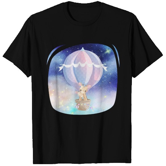 Giraffe And Child Flying Sky Using Hot Balloon T Shirts