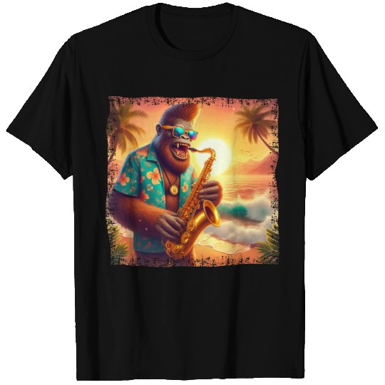 Bigfoot Saxophone Vacation Sunset T Shirts
