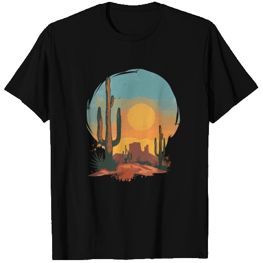 Sunset Cactus Landscape Serenity Scene T Shirts