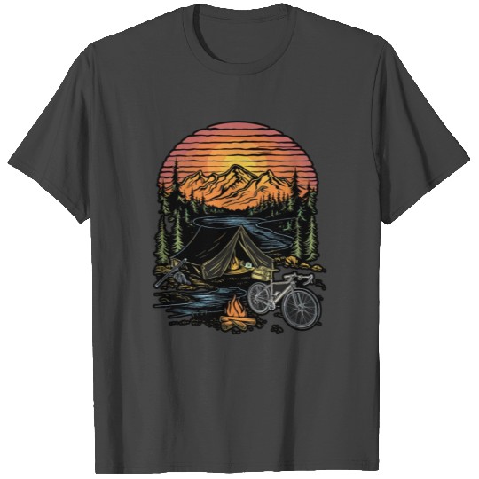 Bicycle Camping Mountains Nature Excursion T Shirts