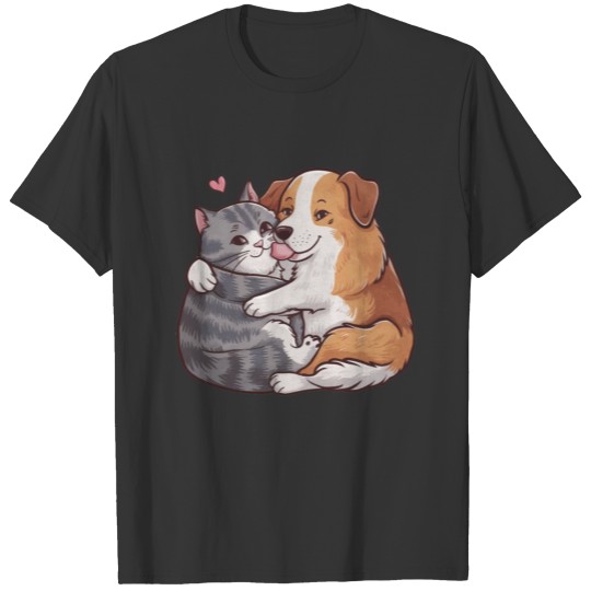 The Cat and the Dog Cute hug T Shirts