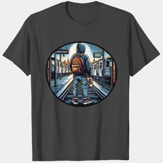 AI Teen in Outdoor Subway Yard - Circle Border T Shirts