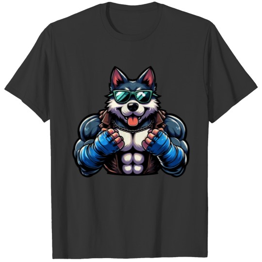 Biker Husky with Chain and Blue Gloves T Shirts