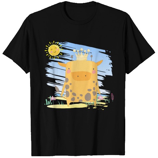 Kawaii King Giraffe Using Crown Adorable Cartoon T Shirts