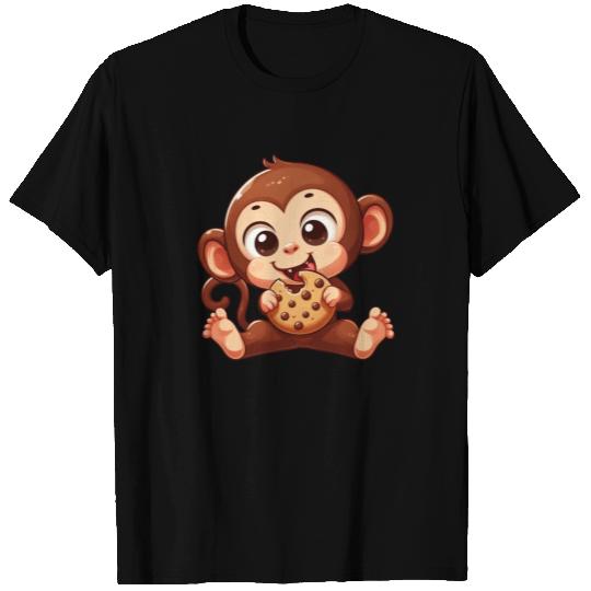 Cute Chimpanzee with Cookie Cartoon T Shirts