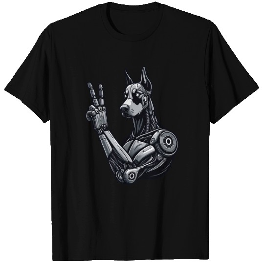 Doberman Robot Cyborg Peace Sign T Shirts