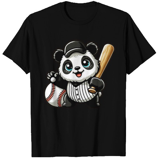 Panda Baseball Player in Action T Shirts