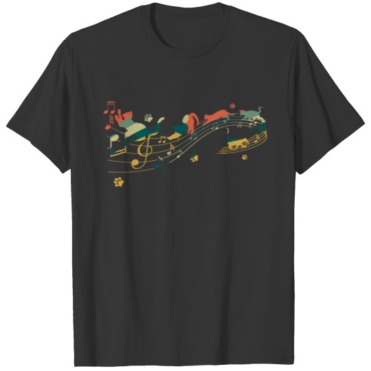 Retro Vintage Cat Playing On Musical Note Musician T Shirts