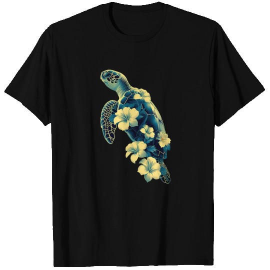 Nature Inspired Floral Sea Turtle with Tropical Fl T Shirts