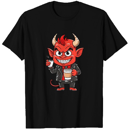 Red devil drinks coffee T Shirts