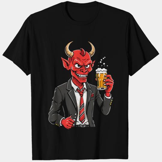 Red devil drinking beer T Shirts